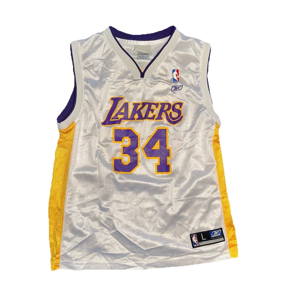 2000s Los Angeles Lakers Shaquille O'Neal #34 Jersey Reebok White YOUTH L(14-16)